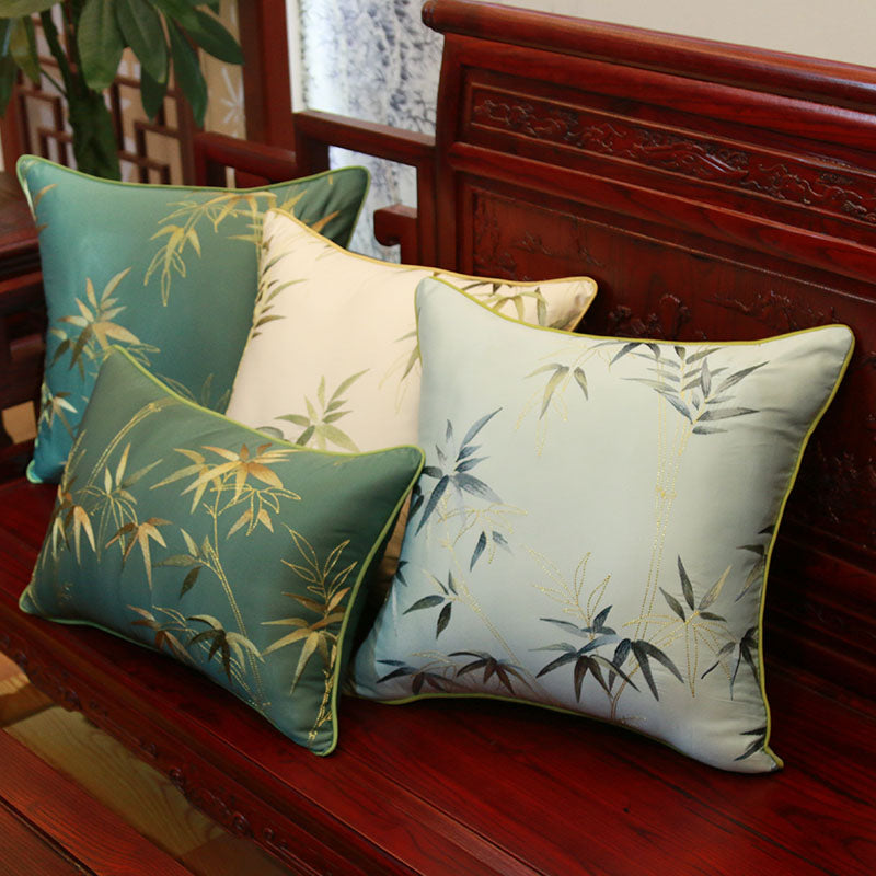 Bamboo Embroidery Brocade Traditional Chinese Cushion Cover Pillow Cas ...