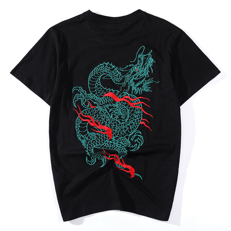 Chinese Dragon Embroidery 100% Cotton Short Sleeve Unisex T-shirt ...
