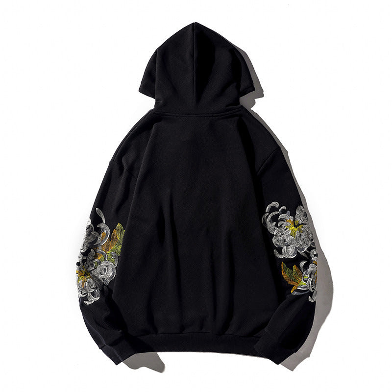 Chrysanthemum Embroidery Unisex Oriental Hoodie Cotton Sweatshirt