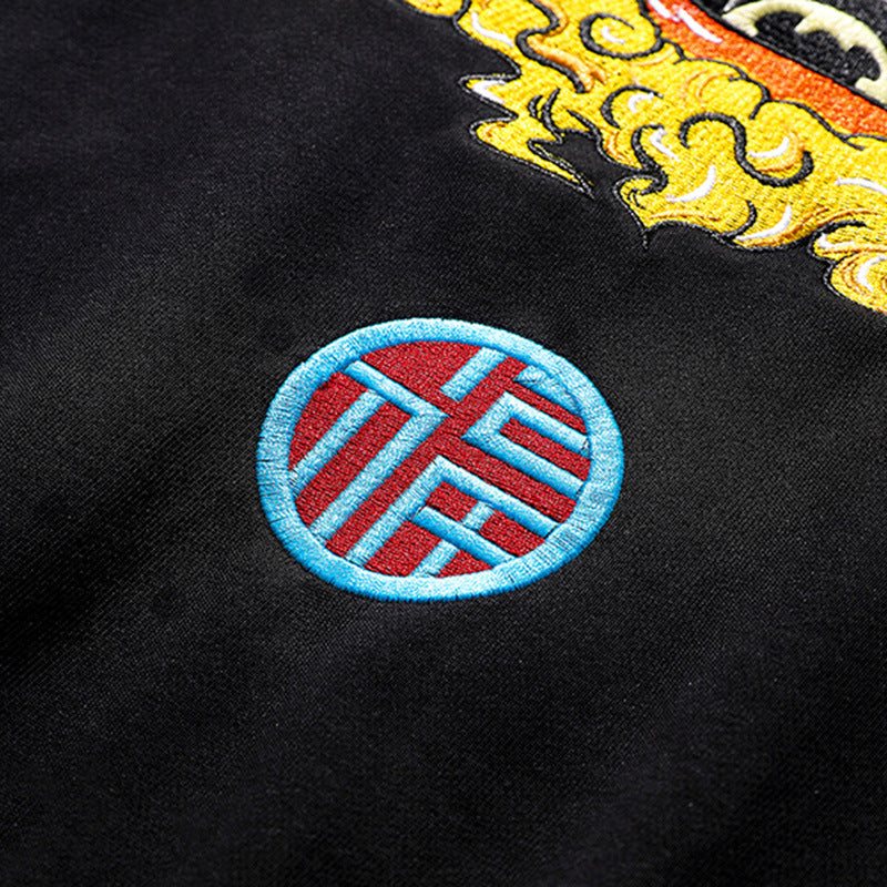 Panda Face Embroidery Unisex Oriental Hoodie Cotton Sweatshirt