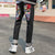 Auspicious Embroidery Oriental Style Jeans Straight-leg Pants