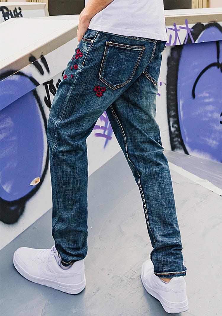 Phoenix Embroidery Oriental Style Jeans Straight-leg Pants