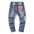 Pantaloni a gamba dritta in jeans stile orientale con ricamo testa di tigre