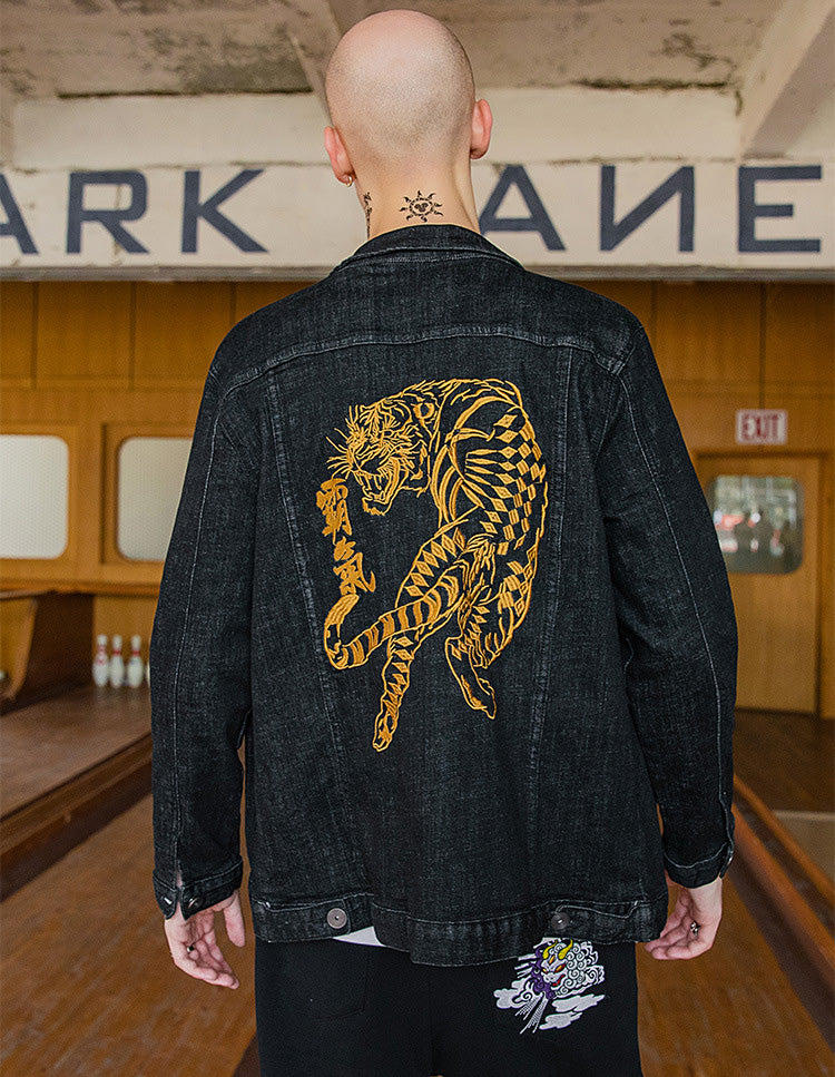 Tiger Embroidery Oriental Jeans Wear Cowboy Jacket