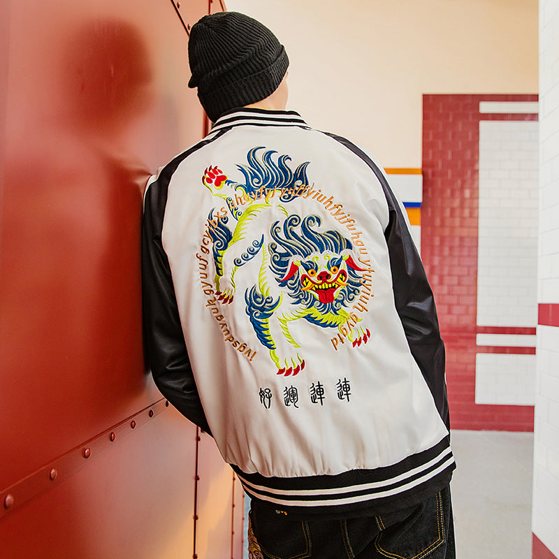 Kylin Embroidery Oriental Baseball Jacket Pilot Jacket