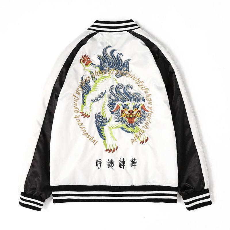 Kylin Embroidery Oriental Baseball Jacket Pilot Jacket