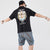 Lion Head Print 100% Cotton Lapel Collar Chinese T-shirt