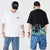 T-shirt chinois col rond 100 % coton avec broderie grue