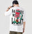 T-shirt cinese girocollo in cotone 100% con stampa gatto della fortuna giapponese