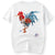 T-shirt chinois col rond 100% coton avec broderie coq