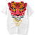 T-shirt chinois col rond 100% coton imprimé visage de tigre