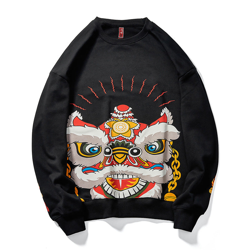 Lion Face Print Unisex Oriental Hoodie Cotton Sweatshirt