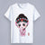 Round Neck Short Sleeve Peking Opera Themed Women's T-shirt