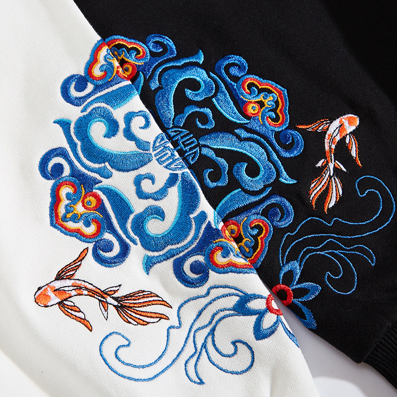 Auspicious Embroidery Unisex Oriental Hoodie Cotton Sweatshirt