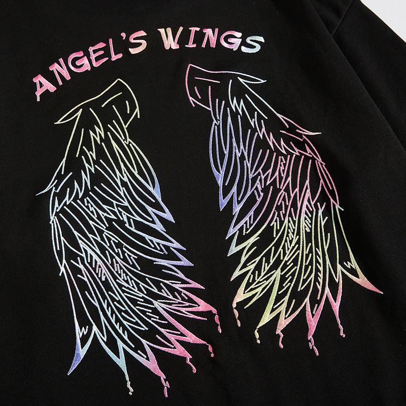 Angel's Wings Embroidery Unisex Oriental Hoodie Cotton Sweatshirt