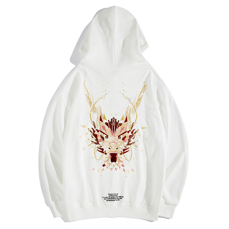 Dragon Totem Embroidery Unisex Oriental Hoodie Cotton Sweatshirt
