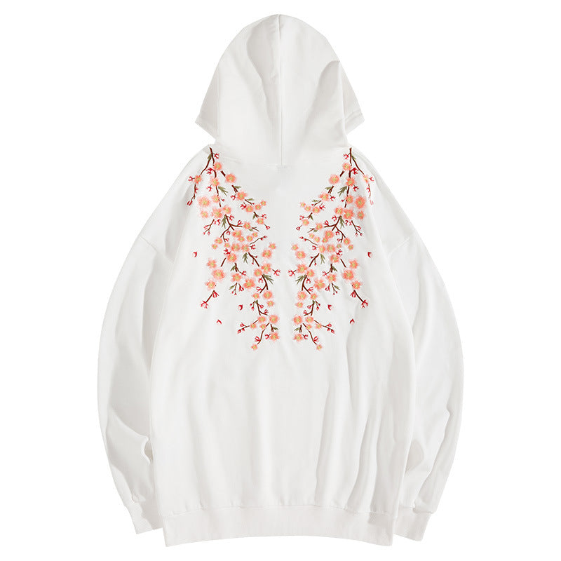 Prune Tree Embroidery Unisex Oriental Hoodie Cotton Sweatshirt