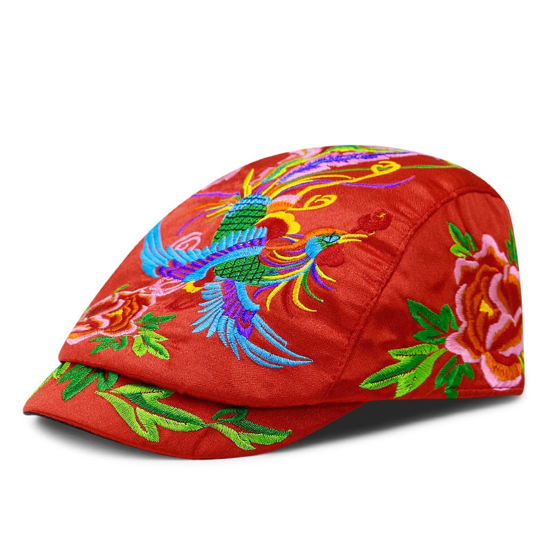 Phoenix Embroidery Unisex Oriental Beret Peaked Cap