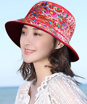 Floral Embroidery Unisex Traditional Oriental Bucket Hat Beach Hat –  IDREAMMART