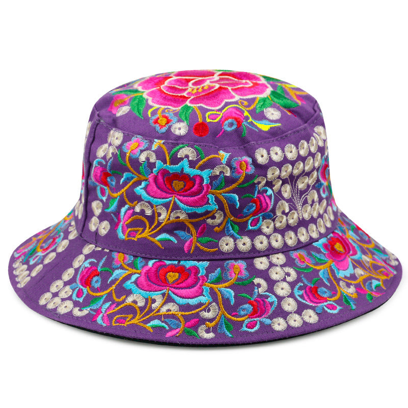 Floral Embroidery Unisex Traditional Oriental Bucket Hat