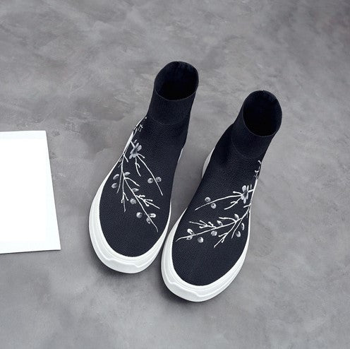 Floral Pattern Leather Sports Shoes Chinese Style Sneakers