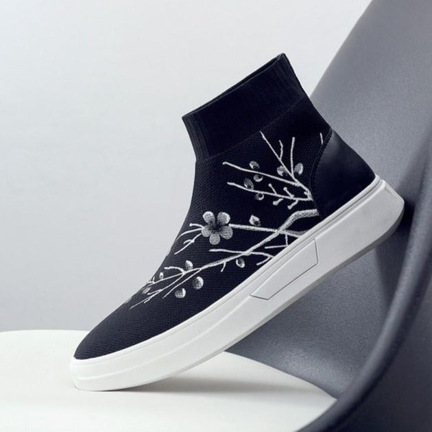Floral Pattern Leather Sports Shoes Chinese Style Sneakers