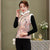 Floral Brocade Stand Collar Fur Edge Chinese Wadded Waistcoat Vest
