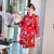 Manteau coupe-vent moulant de style chinois avec col en fourrure de brocart floral