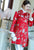 Manteau coupe-vent moulant de style chinois avec col en fourrure de brocart floral