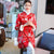 Bodycon Windmantel im chinesischen Stil mit Blumenbrokat-Pelzkragen