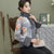 Veste de style chinois en daim à fleurs Cheongsam avec col en fourrure