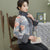 Floral Suede Cheongsam Top Chinese Style Jacket with Fur Collar