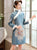 Brocado floral Borde de piel Hasta la rodilla Cheongsam Wadded Vestido chino