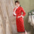 Kranich Muster Brokat Pelzkante Traditionelles Cheongsam Wattiertes Chinesisches Kleid