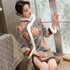 Vestido chino acolchado cheongsam tradicional con borde de piel de gamuza floral