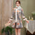 Floral Suede Fur Edge Traditional Cheongsam Wadded Chinese Dress
