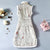 Floral Fancy Cotton Knee Length Chinese Wadded Waistcoat Chinese Dress