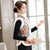 Gilet gilet stile cinese in pelle scamosciata floreale con bordo in pelliccia