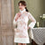 Floral Brocade Fur Edge Women's Chinese Style Wadded Coat with Bowknot Belt
