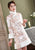 Floral Brocade Fur Edge Women's Chinese Style Wadded Coat with Bowknot Belt