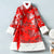 Floral Brocade Fur Edge Women's Chinese Style Wadded Coat with Bowknot Belt