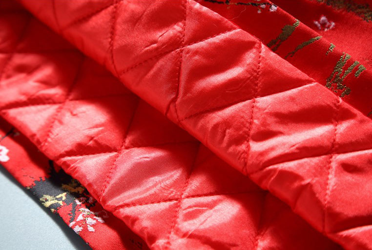 Wintersweet Pattern Brocade Fur Edge Women's Chinese Style Wadded Coat