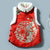 Floral Embroidery Brocade Fur Collar & Cuff Chinese Style Thick Waistcoat Vest