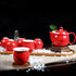 Juego de té de kung fu de porcelana con pintura floral, tazas y tetera, 7 piezas