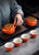 Pumpkin Shape Pottery Kung Fu Tea Set Cups Teapot Tea Canister 6 Pieces