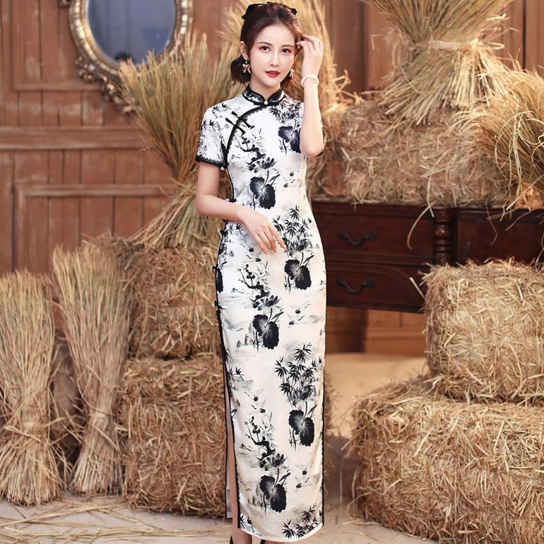 Traditional Cheongsam Full Length Chinese Dress for Modern