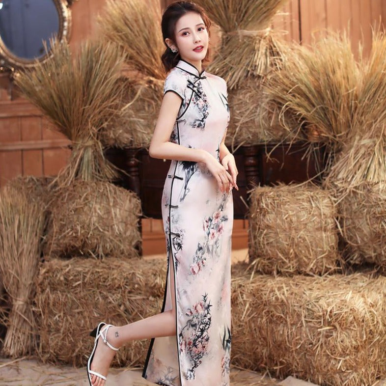 Cap Sleeve Traditional Cheongsam Chinese Dress for Modern & Intellectual Women Pink / S Cap Sleeve Traditional Cheongsam Chinese Dress for Modern & Intellectual Women Pink / S