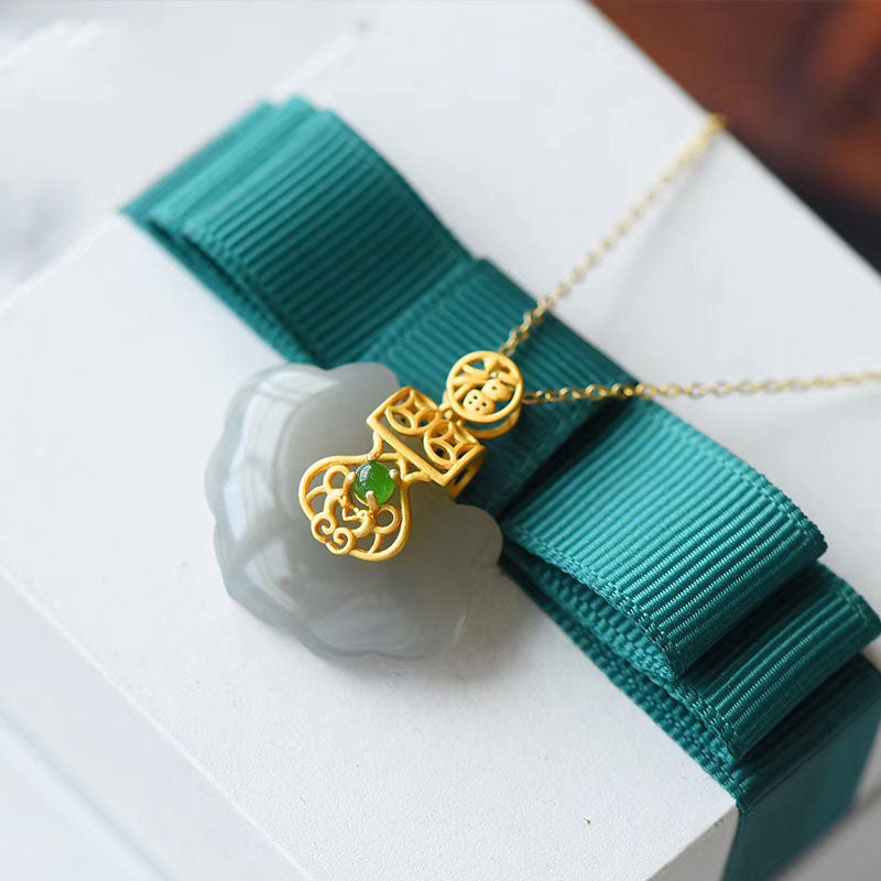 Ruyi Lock Shape Jade Pendant Gilding Necklace – IDREAMMART