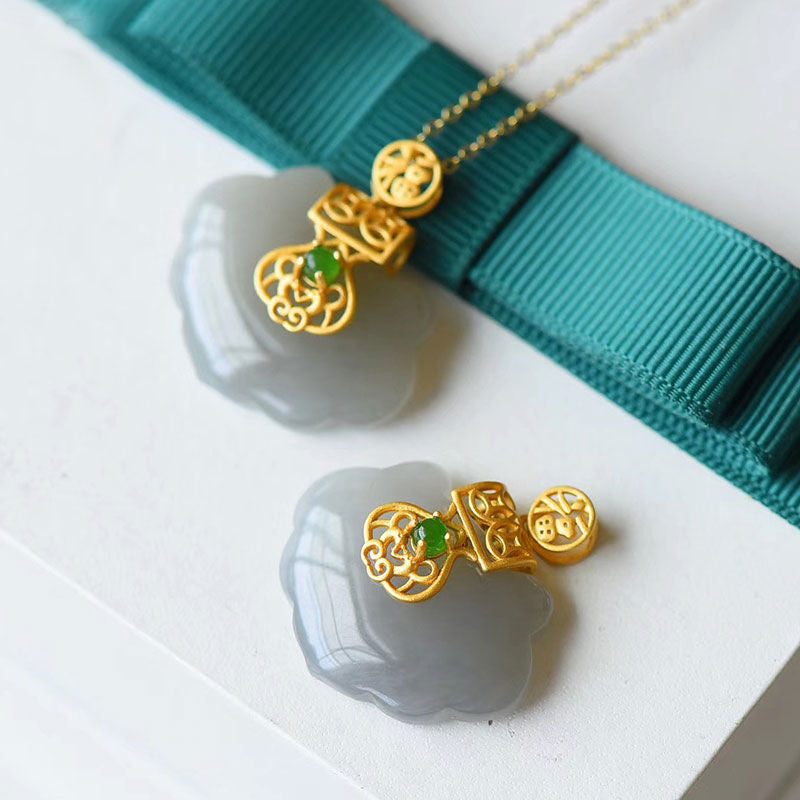 Ruyi Lock Shape Jade Pendant Gilding Necklace – IDREAMMART