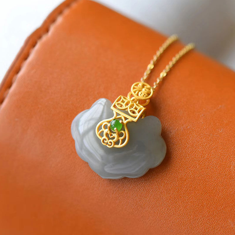 Ruyi Lock Shape Jade Pendant Gilding Necklace – IDREAMMART